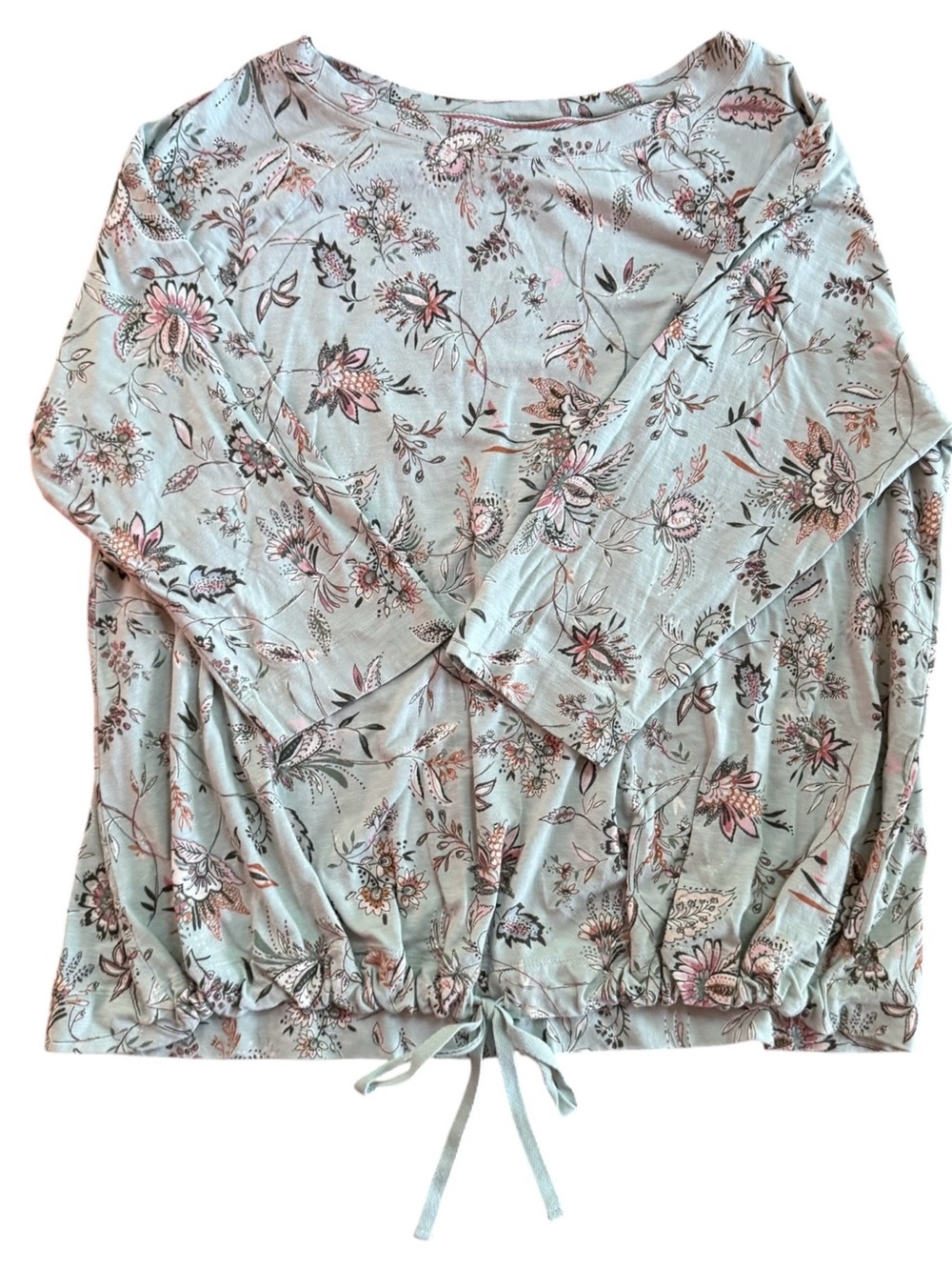 J. Jill Sage Green Floral Long Sleeve Top with Pink Trim
